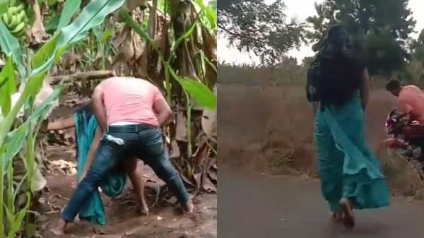 Kela ke garder ne me Bhabhi ko BF ne apne cock wale kele se pela