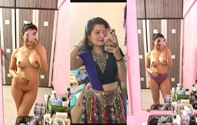 Cute horny girl showing her boobs at mirror clip