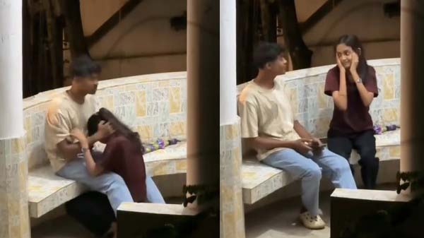 Outdoor college girl giving blowjob to her boyfriend